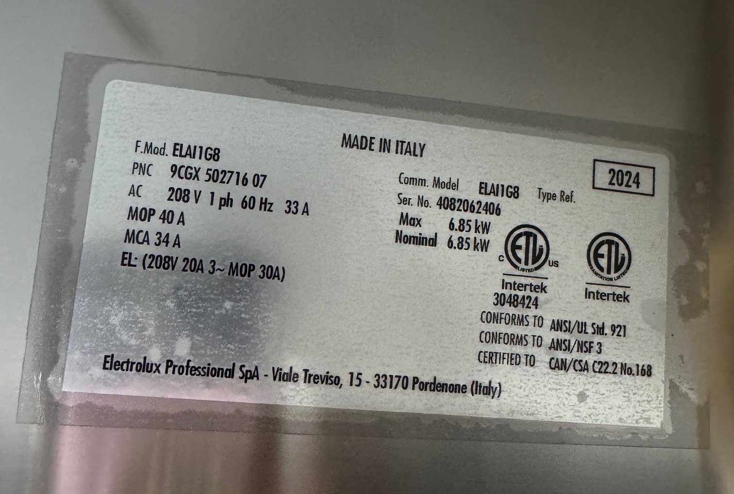 2024 ELECTROLUX 502716 ELECTRIC HIGH TEMP SANITIZING UNDERCOUNTER DISHWASHER