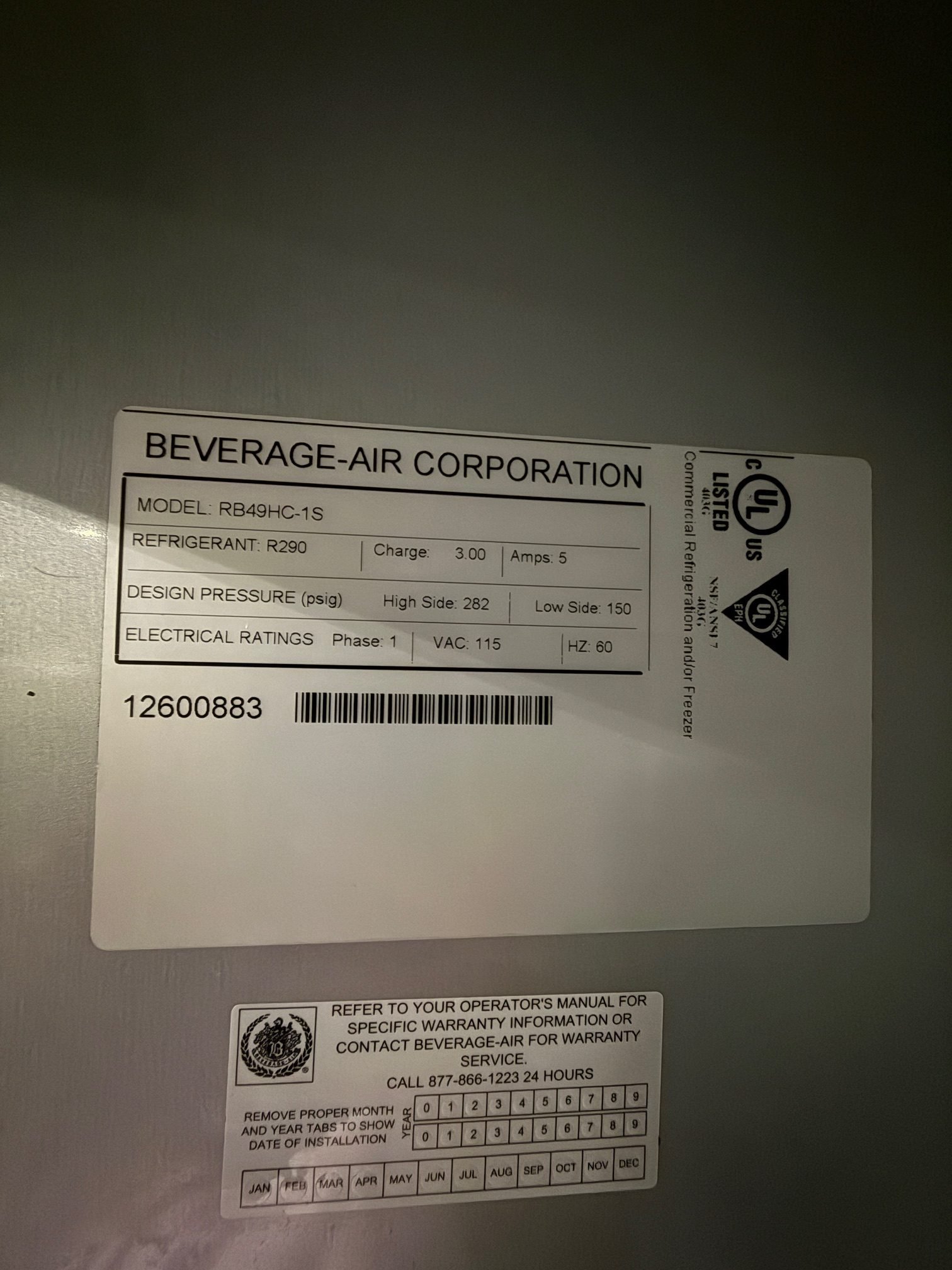 BEVERAGE AIR RB49HC-1S 52" TWO SECTION SOLID DOOR REACH IN REFRIGERATOR