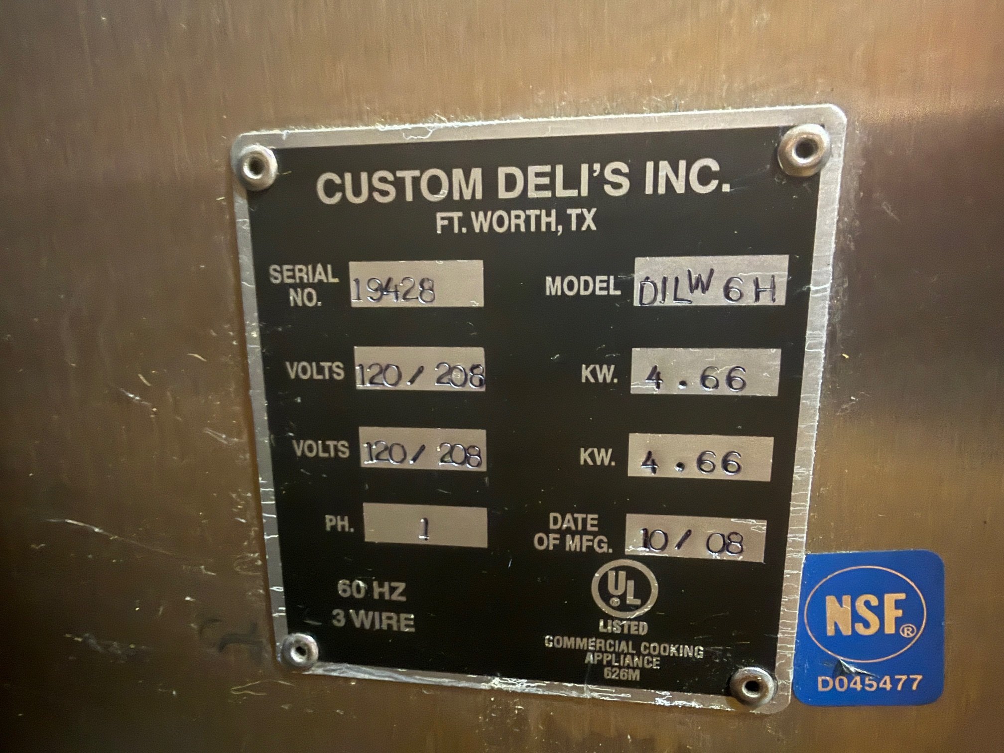 CUSTOM DELI'S INC. DILW6H 72