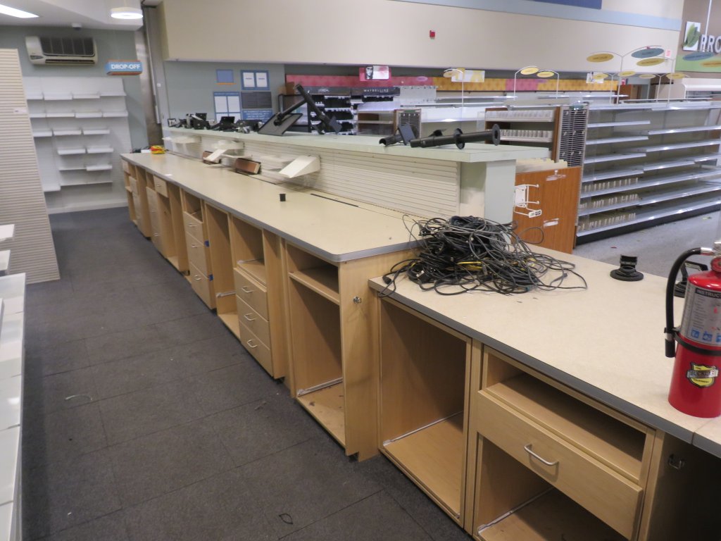 Lot 56 - PHARMACY COUNTERS, CABINETS